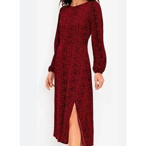 Loft Bright Red Animal Print Slit Midi Dress Size 4